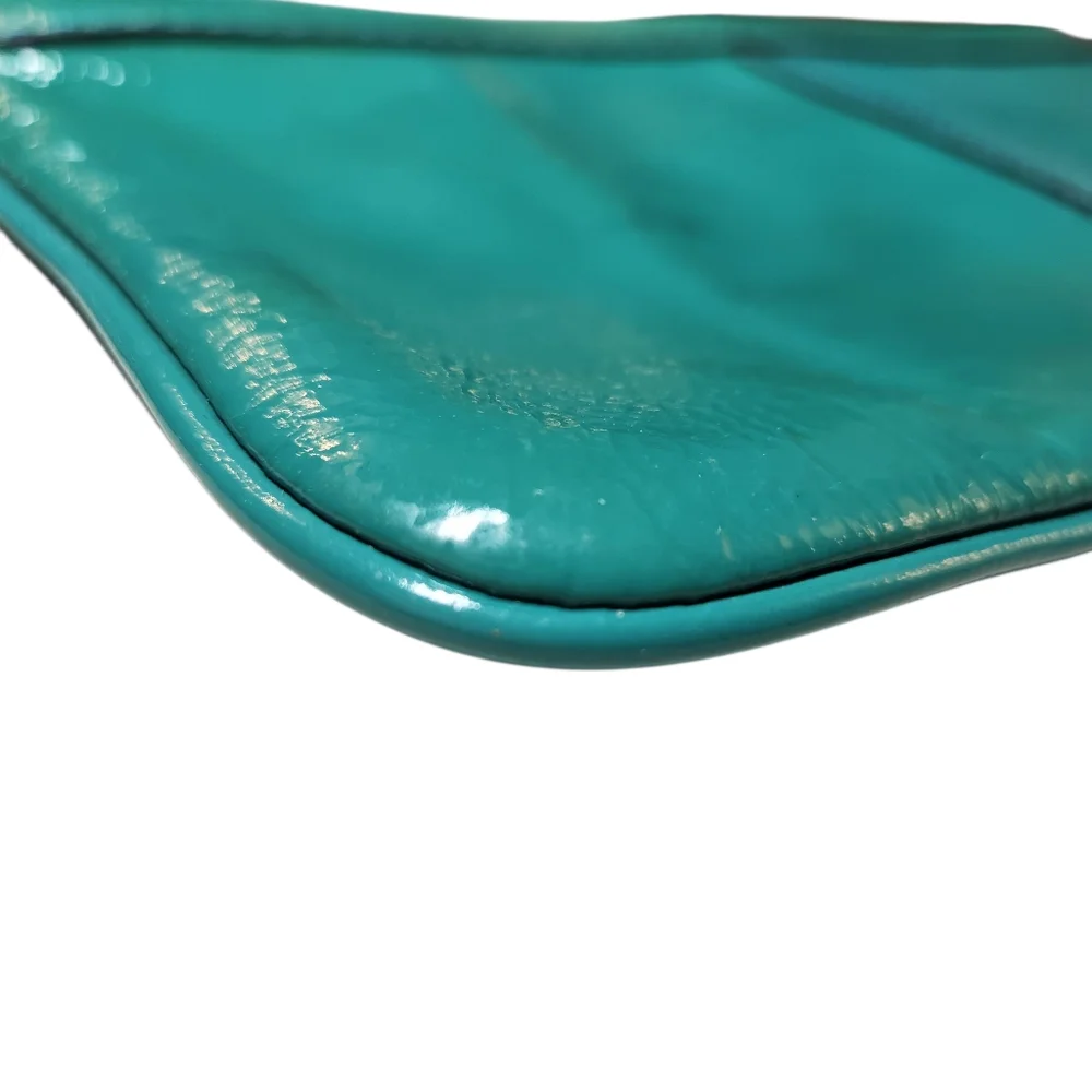 Coach Turquoise Teal‎ Oversized Wristlet Clutch Bag Patent Leather Wrist Strap